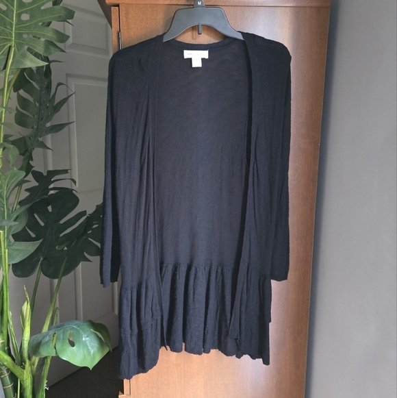 Christopher & Banks Sweaters - Christopher & Banks Black Women's Open Cardigan With Ruffles At Bottom